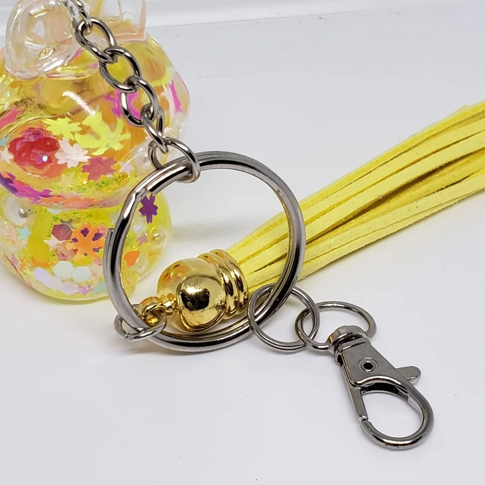 Handmade Yellow Glitter Confetti Labubu Doll Keychain